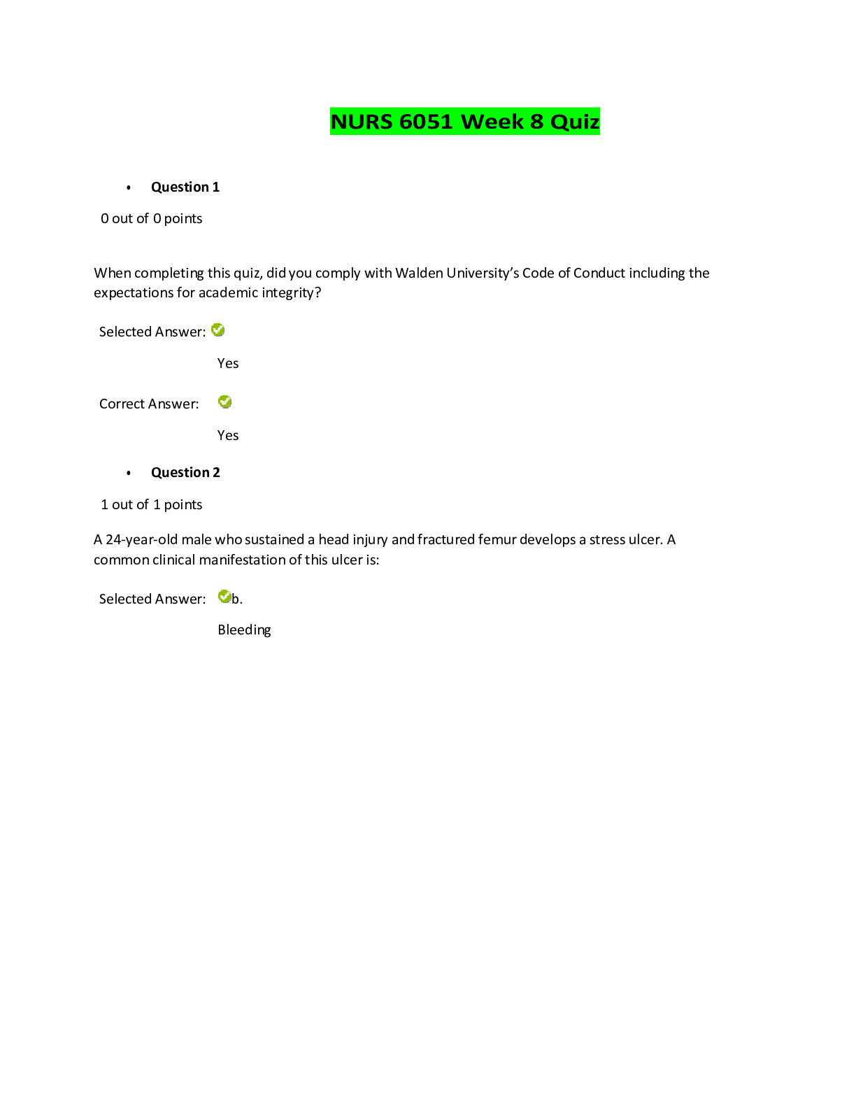 Preview image of NURS 6051 Week 8 PATHO QUIZ document